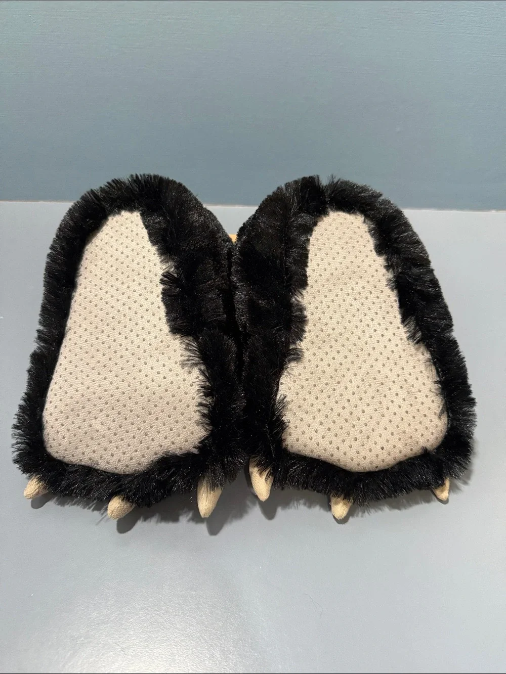 Lazy One Black Plush Bear Paw Slippers with Tan Claws